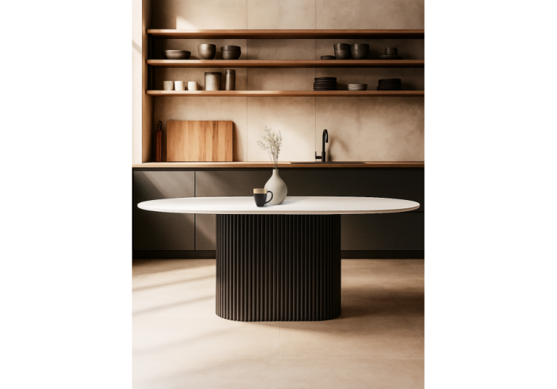 Стол деревянный Барон О 180 х 90 белая пленка шагрень / черные ноги (90x75)