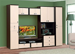 Стенка в гостиную под телевизор Тандем-6 (модульная) Аруба Венге / Дуб молочный