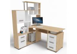 Компьютерный стол Джаз-15 левый дуб сонома / белый (130x174,6)