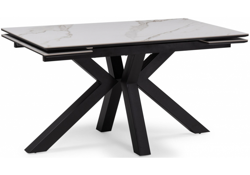 Керамический стол Бронхольм 140(200)х80х77 белый мрамор / черный (80x77). 